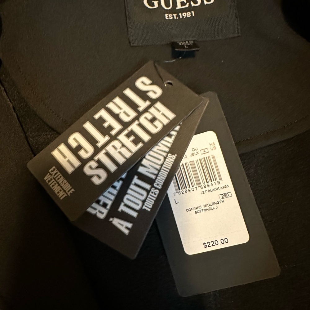 🆕 Guess Black Hooded Coat with Fur Trim - Picture 5 of 10